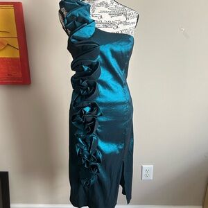 Daisy One Shoulder Deep Emerald Dress with Ruffles NWOT. Never worn.